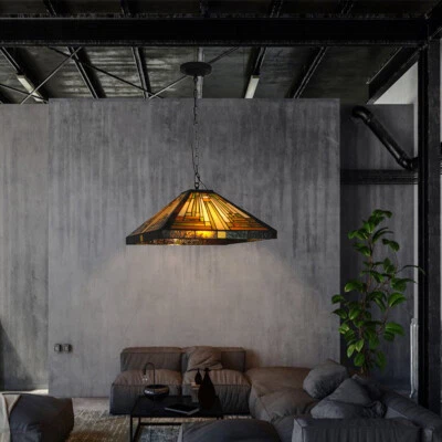 21.6" Tiffany Style Stained Glass Pendant Lamp Chandelier Hanging Ceiling Light - Image 1 of 4