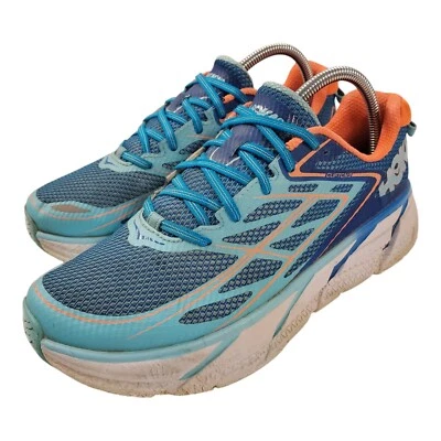 HOKA One One Shoes CLIFTON 3 Womens Size 9.5 Blue Orange Running Sneaker F27216K - Image 1 of 4