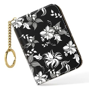 Women's Slim Leather RFID Wallet Black Flower Compact Size 12-Slot with Zippe... - Picture 1 of 7