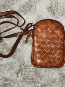 Vilenca Holland Crossbody Purse Bag Tan Woven Leather 5.5"Wide x 7.5"High India - Picture 1 of 13