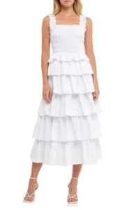 English Factory Women's Smocked Bust Multi Ruffle Maxi Dress Size Small 2209 - Picture 1 of 3