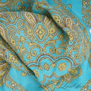 Anonymous Vintage Turquoise Celery Green Ornate Paisley Silky Pocket Square NR