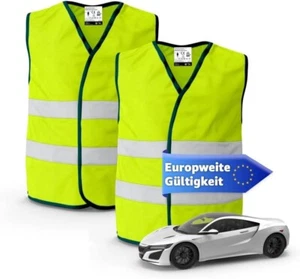 2X Warnwesten Auto gelb ISO20471 - Pannenweste 2025 & 2026 Unfallweste Pkw - Picture 1 of 7