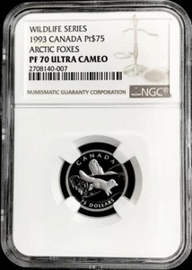 1993 PLATINUM CANADA $75 ARCTIC FOX ENDANGERED WILDLIFE NGC PROOF 70 ULTRA CAM - Picture 1 of 2
