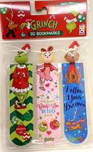 Dr. Seuss NEW GRINCH 3D Bookmarks - 3 Pack - Grinch, Cindy Lou & Max - Picture 1 of 5