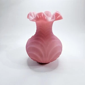 FENTON Satin Glass Vase Frosted Pink  Drapery Ruffled Approx 8"H x 5.5" W - Picture 1 of 7