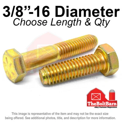3/8"-16 Grade 8 Hex Cap Screws COARSE Thread USS Hex Bolts (Pick Length & Qty) - Image 1 of 2