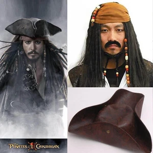 New  Pirates of the Caribbean Jack Sparrow Tri Corner Buccaneer Hat Wig Gift - Picture 1 of 3
