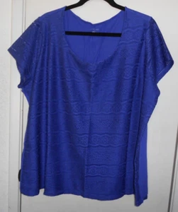 Merona. Blue round neck, knit mesh front pull over short sleeve top size 3X - Picture 1 of 4