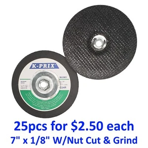 7" x 1/8" Thick Abrasive Grinding & Cutting Wheel (5/8"-11 Thread quick-on hub) - Picture 1 of 1