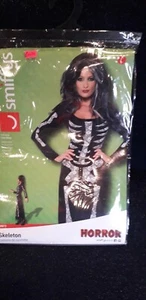 Witch Skeleton Dress L Black Lace Effect Halloween - Picture 1 of 1