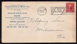 1903 Cubierta de anuncio de piano y música en todo momento - Máquina de eslóganes de la Feria Mundial de San Luis - Imagen 1 de 2