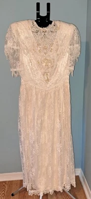 Vintage 80s JESSICA MCCLINTOCK BRIDAL Gunne Sax Dress Lace Cottagecore Ivory 10 - Image 1 of 4