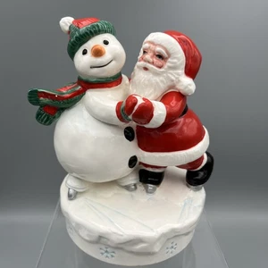 Vintage Lefton Santa And Snowman Musical Christmas Plays Here Comes Santa Claus - Picture 1 of 9