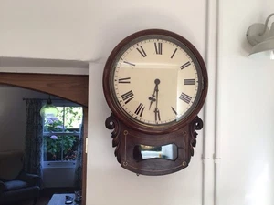 Walnut Cased Inlaid Fusee Dropdial Wall Clock - Picture 1 of 7