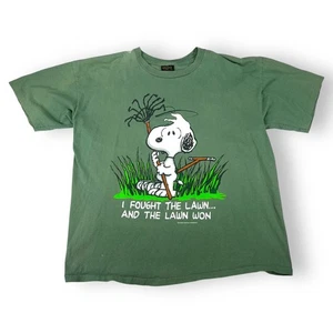 Vintage 90s Peanuts Snoopy Green Single Stitch T Shirt Size XL Changes Tag - Picture 1 of 8