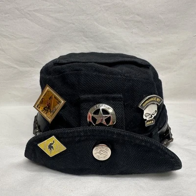 De colección Denim Road Rag Robo Gorra Sombrero Gorra Correa Trasera Negro Motociclista Motocicleta Prendedores Foto 1 de 4