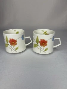 Mikasa Just Flowers Demitasse Cup Set of TWO Small Coffee Mug Tea Expresso Japan - Picture 1 of 8