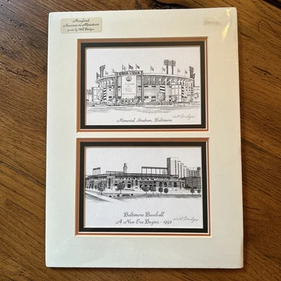 Vintage Memorial Stadium Camden Yards Baltimore signiert Will Bridges Druck 9 x 12 - Bild 1 von 4