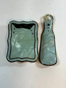 Vintage Schuhlöffel & Schmuckkästchen Zelluloid grün marmoriert Schildpatt Art Deco - Bild 1 von 13