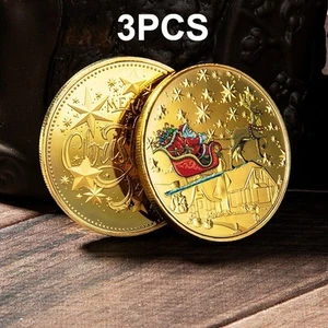 3P Santa Claus Commemorative Coins Colorful Embossed Medals Christmas Small Gift - Picture 1 of 3