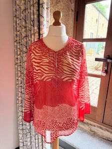 Apanage collection red beige sheer beach cover up tunic top size 14 - 16 - Picture 1 of 3