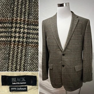 Saks Fifth Avenue Men's 42R Brown Houndstooth Plaid 100% Cashmere Blazer Jacket - Picture 1 of 11