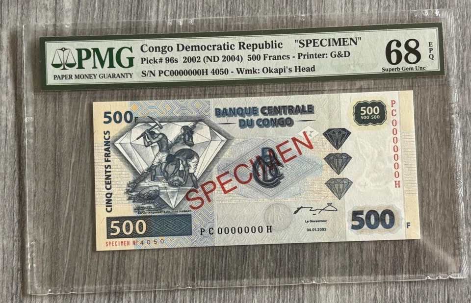 2002(ND 2004) Congo Democratic Republic-500 Francs- Specimen- PMG- 68EPQ (10/1) - Image 1 of 3