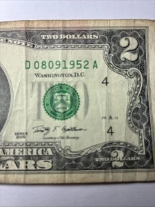 Birthday note $2 Bill 08/09/1952  Serial Number D 08091952  A  August 9 1952 - Picture 1 of 3