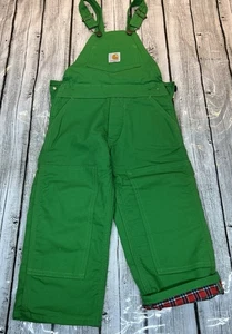 Vintage 4T NWT Plaid Lined Green CARHARTT Bibs Double Knee Kids BF40XX USA Union - Picture 1 of 11