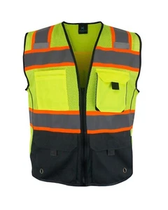 High Visibility Safety Vest Multi Pockets ANSI Class 2 Chaleco Reflactante - Picture 1 of 4