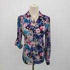 Dana Buchman Womens Colorful Floral Button Up Blouse Top Size S Roll Tab Sleeve
