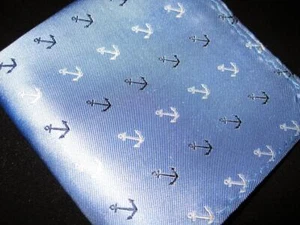 10" 100% Silk Pocket Square Light Blue Anchors-7 - Picture 1 of 1