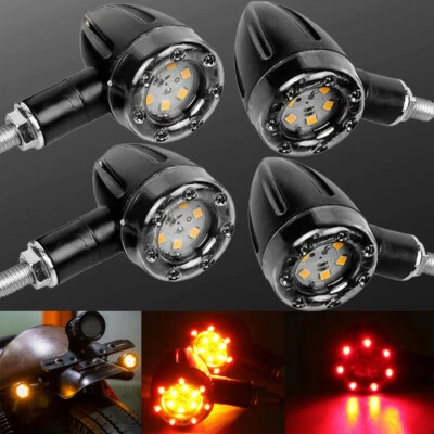 4x Motorcycle LED Turn Signal Brake Indicators Lights Lamp Bobber Chopper Custom - Image 1 of 4