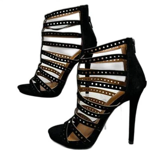 Women's Gladiator Style Black Suede Open Toe Stiletto Heels size 6 Shoe Republic - Picture 1 of 8