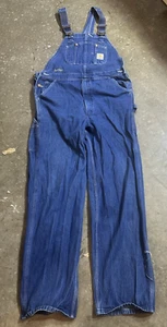 Carhartt Workwear Overalls Men's 38x34 Blue Denim Pocket NAME Company Logo *HOLE - Picture 1 of 19