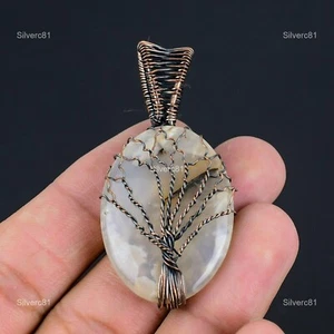 Copper Oval Montana Agate Stone Ethnic Wedding Wire Wrap Daughter Trendy Pendant - Picture 1 of 8