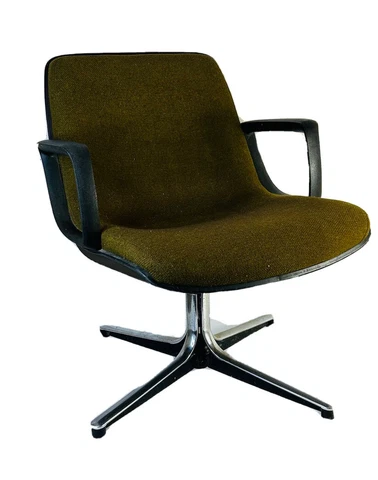 VTG 60s MCM Steel Upholstered Green Tweed Swivel Executive Office Chair Cover