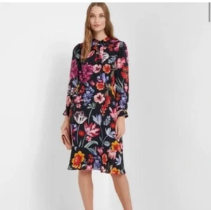 J.crew Tie-Neck Midi Dress Long Sleeve Midnight Dutch Floral Fit & Flare Size 6 - Picture 1 of 7
