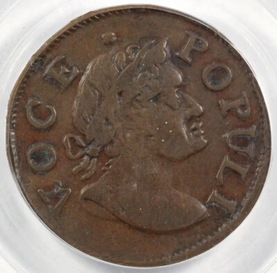 1760 1/2p Hibernia Voce Populi Colonial Half Penny PCGS VF 35 - Image 1 of 4
