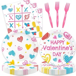 48Pack Valentine's Day Party Supplies include 16plates 16 napkins 16 Forks fo... - Picture 1 of 7
