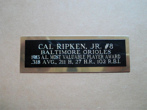 Cal Ripken Jr. Orioles 1983 AL MVP Award Baseball Card Plaque Nameplate 1" X 3" Cover