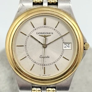LONGINES FLAGSHIP 7283 MEN'S DATE VINTAGE SILVER GOLD WATCH SWISS QUARTZ F854 - Picture 1 of 12