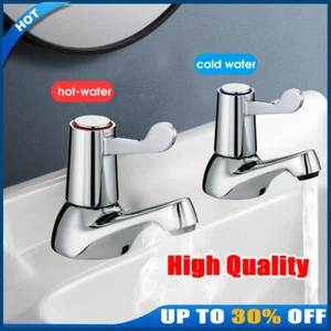 2X Twin Taps Set Hot and Cold Pair Tap Traditional Bath Bathroom Basin Sink UK - Picture 1 of 12