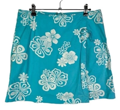 Falda corta hawaiana de hibisco floral azul elástico ciervo blanco talla 12 Foto 1 de 4