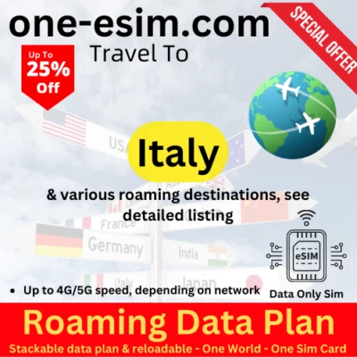 One-eSIM Travel Data Plan Italy sent via Fedex - Image 1 of 2