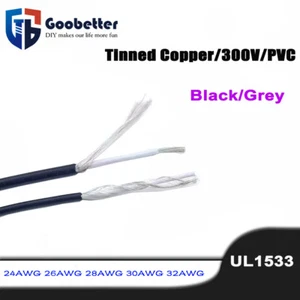 UL1533 Black/Grey Shielded Wire 24~32AWG Single Core Tinned Coppe Audio Cable - Picture 1 of 10