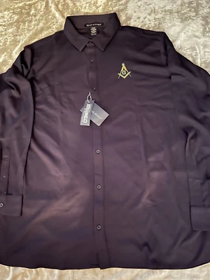 4XL Navy Master Mason Button Down  Shirt Wicking  UV Protection Long Sleeve NEW! - Image 1 of 3