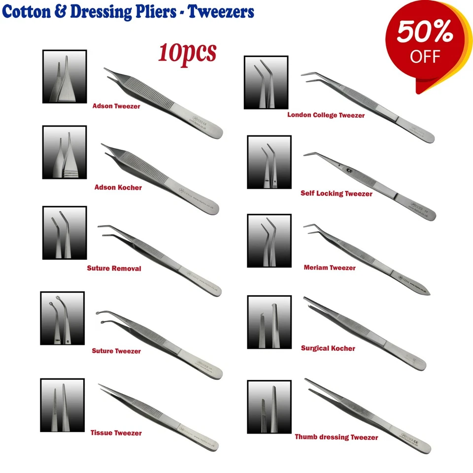 Range of Surgical Dentist Cotton and Dressing Pliers, Tweezers ,Tissue Forceps - Image 1 of 1