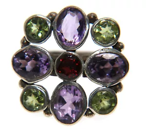Anello argento 925 Ametista Peridoto Granato naturali misura 15 quadrato donna - Foto 1 di 5